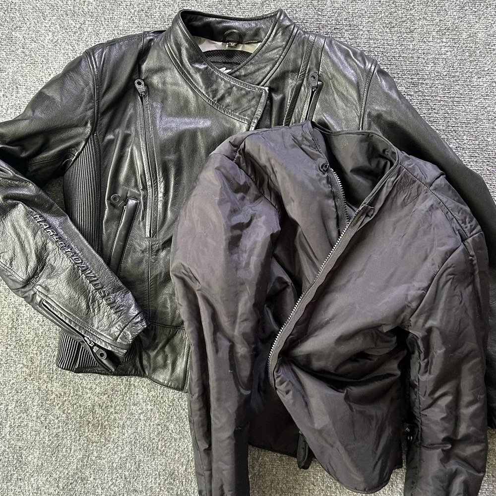 Harley Davidson FXRG Jacket Womens Medium Black Leather Motorcycle Armored‎